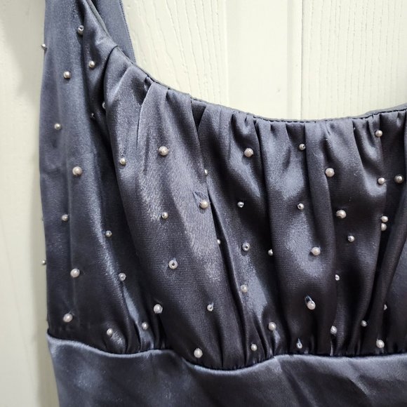 Vtg 90s Y2K Self Esteem Sleeveless Asymmetrical Blouse Satin Beaded Size XS - Picture 4 of 11